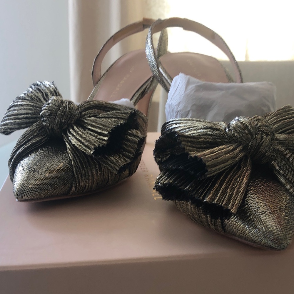 Loeffler Randall Metallic Gold Pointed Bow Slingback Pumps